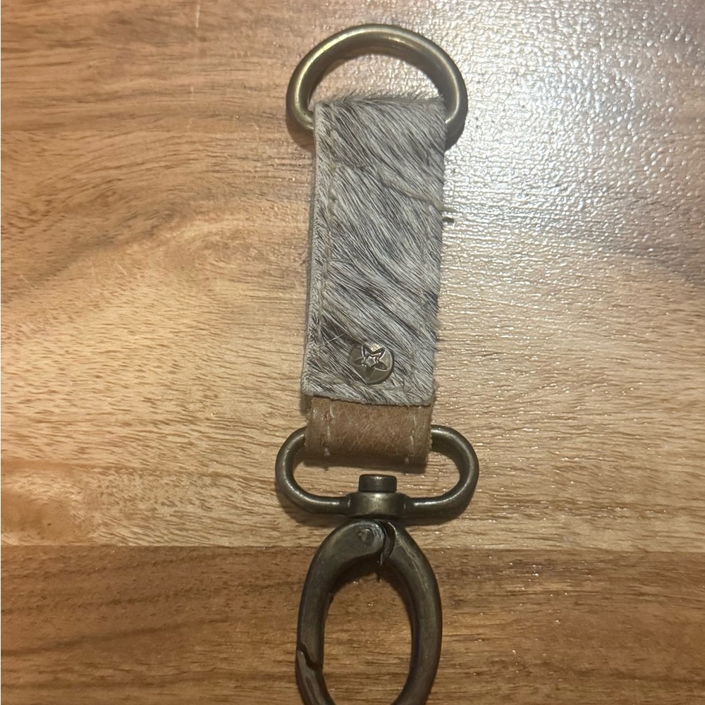 Myra Bag cow hide Brown and Gray Keychain with Metal Accents